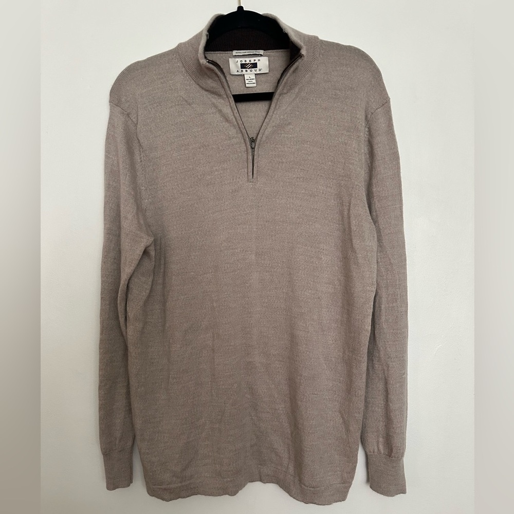 JOSEPH ABBOUD MEN'S TAN 100% MERINO WOOL QUARTER ZIP SWEATER